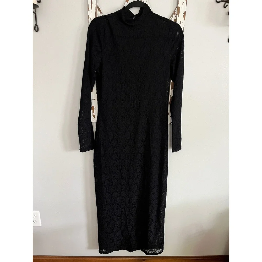 Abercrombie & Fitch Lace Black Bodycon Long Sleeve Maxi Dress Size Medium‎